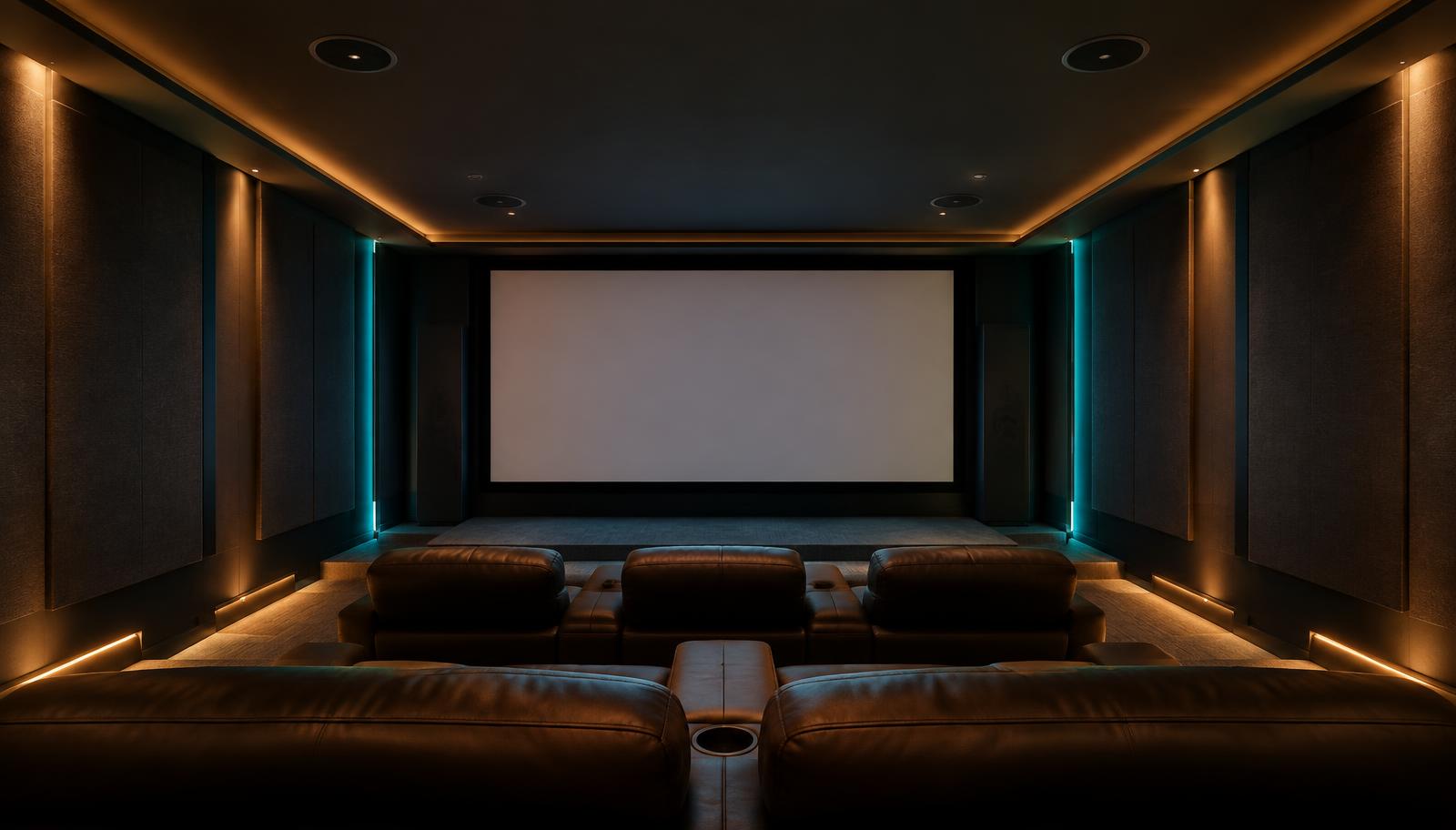 Dolby Atmos home theatre with height speaker positions integrated into the false ceiling