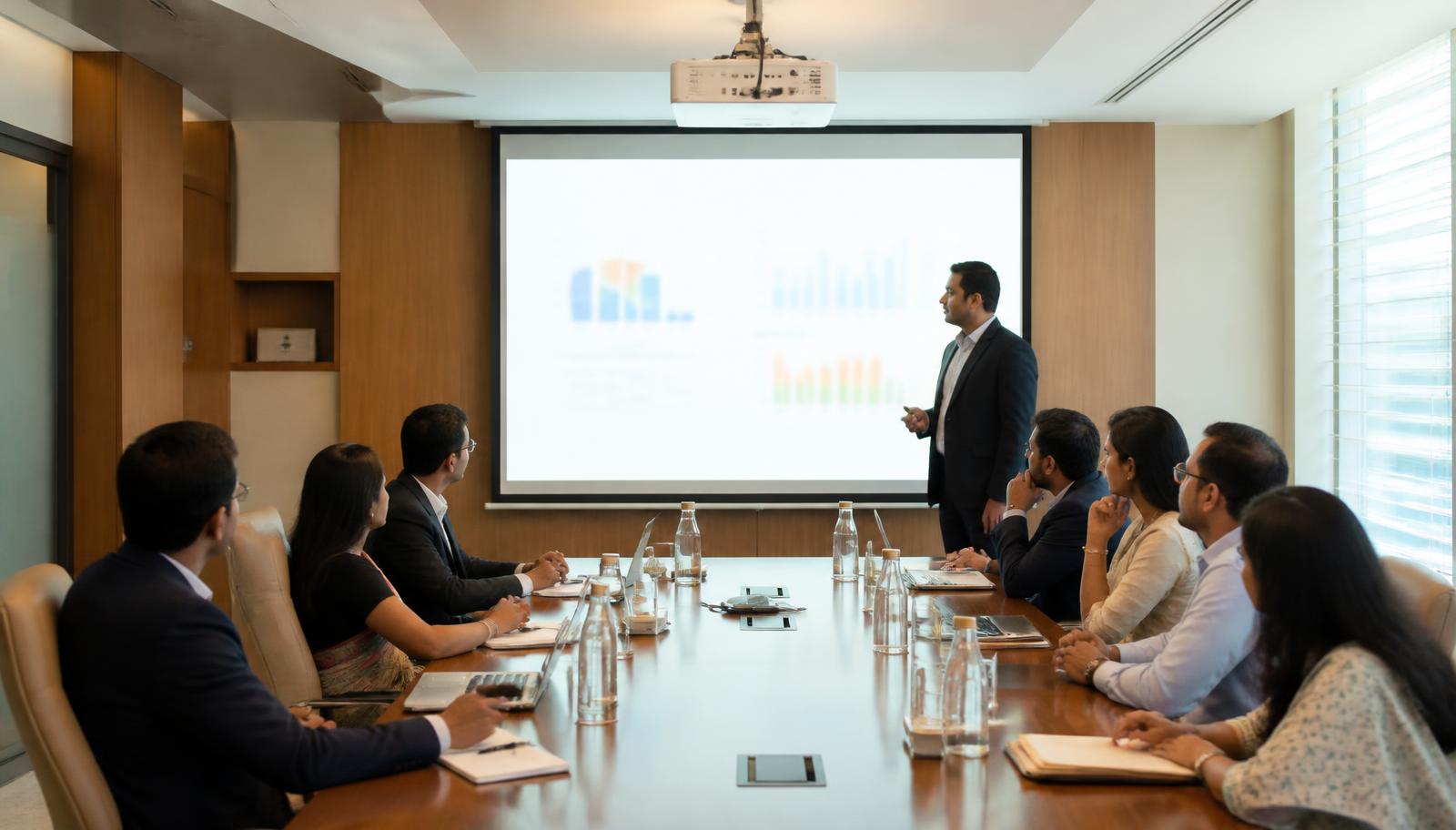 Boardroom projection setup of the type LiveInSmart installs in Hyderabad
