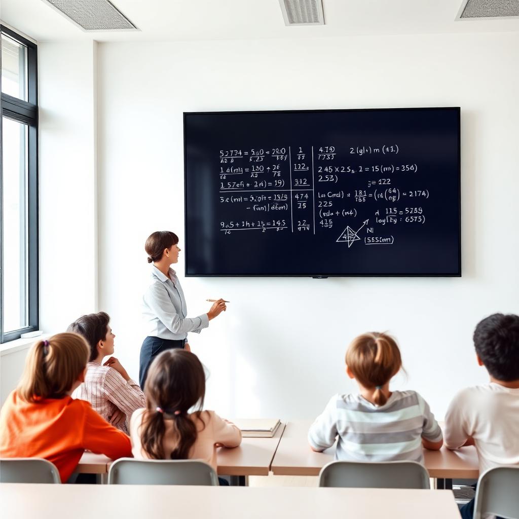 86-inch 4K interactive flat panel installed in a smart classroom with students using the touch whiteboard