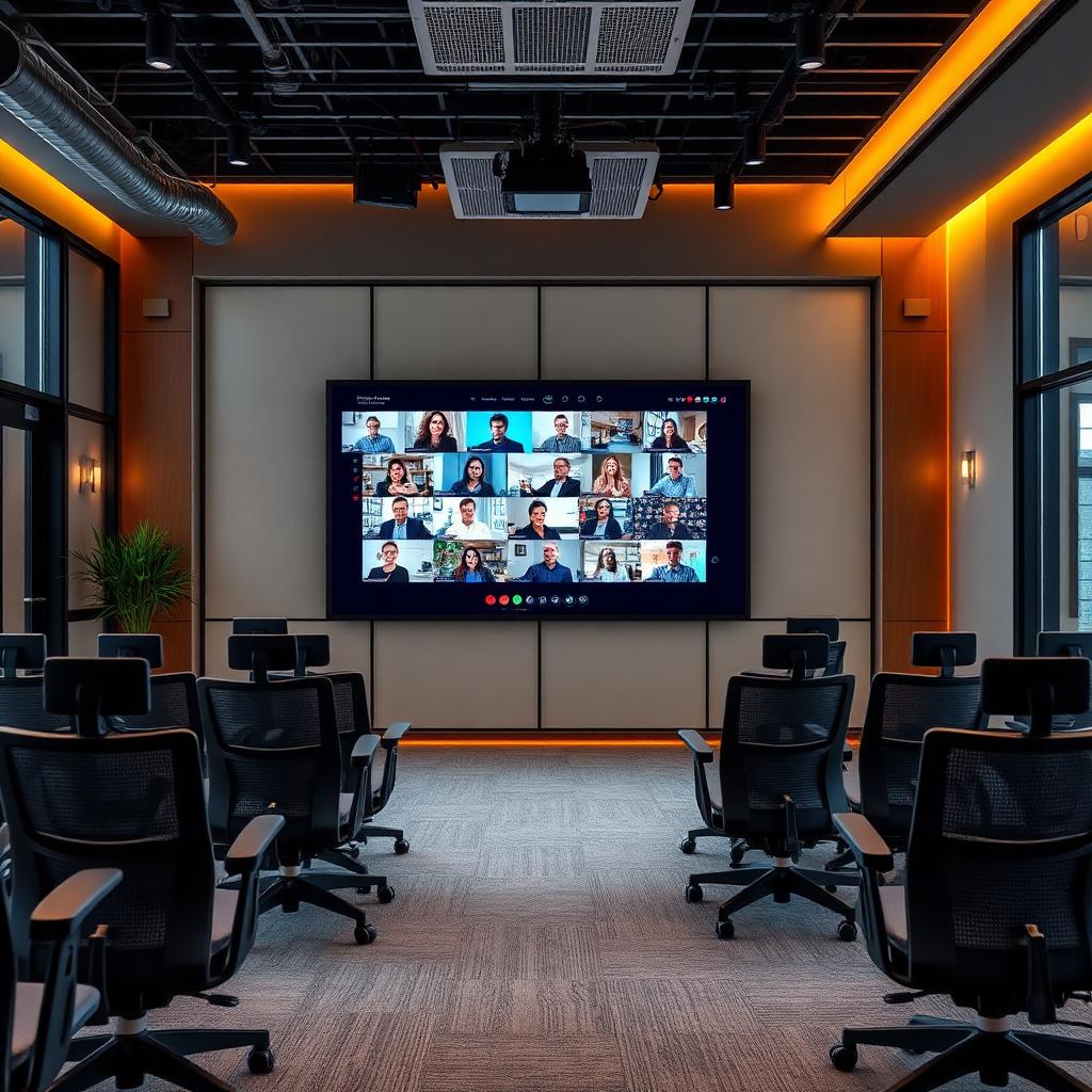 Interactive flat panel on a mobile trolley in a corporate training room