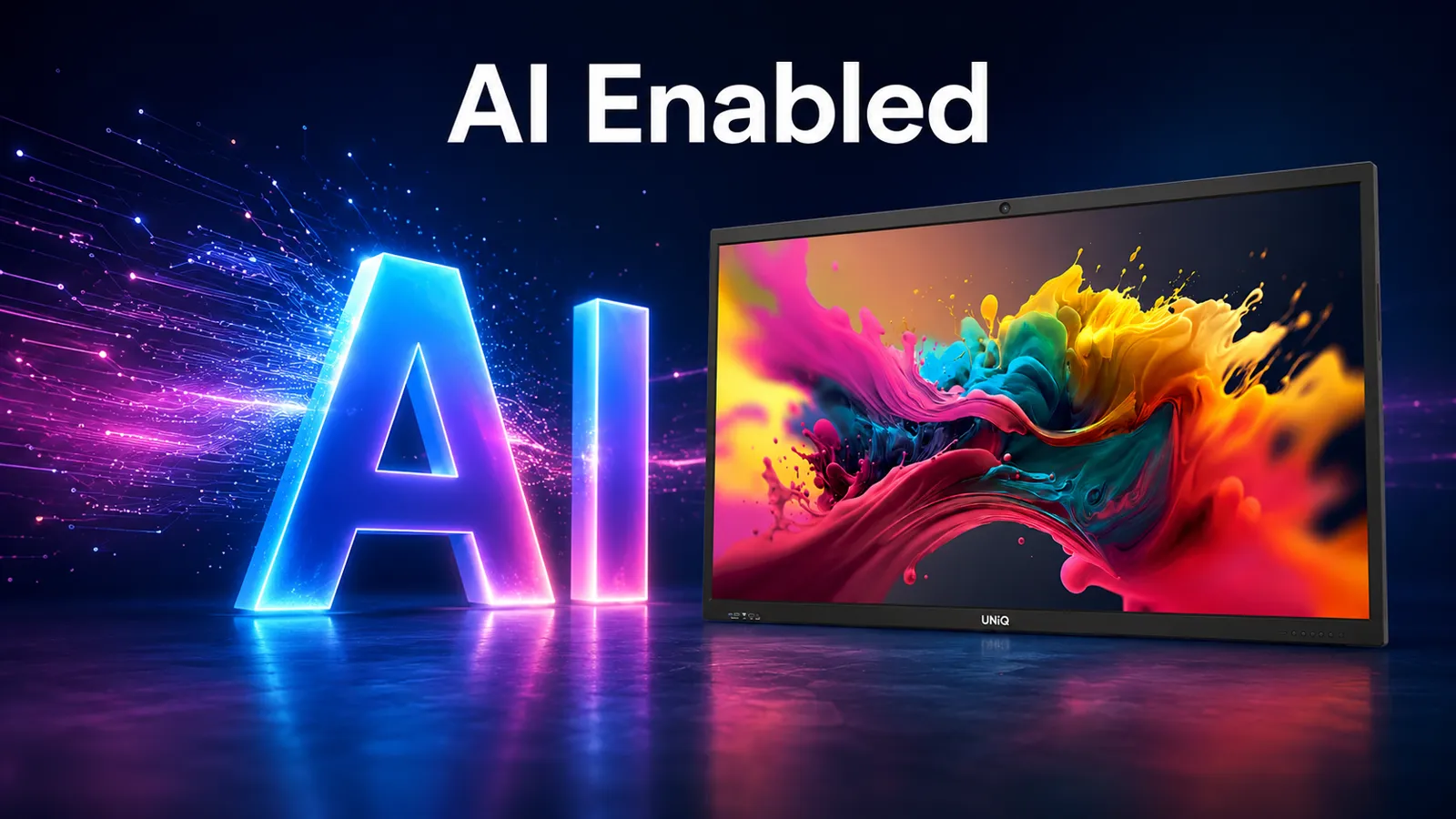 AI enabled 100 inch UNiQ ultima interactive display with NPU edge AI processing and Gemini assistant