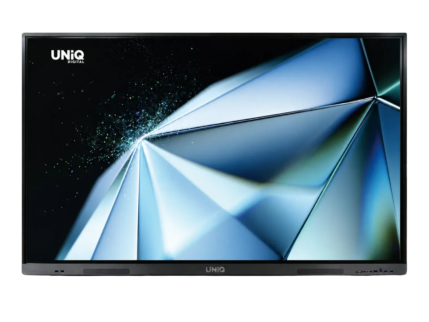 UNiQ ultima Series 100 inch 4K interactive display front view with anti-glare touch surface and front-facing ports