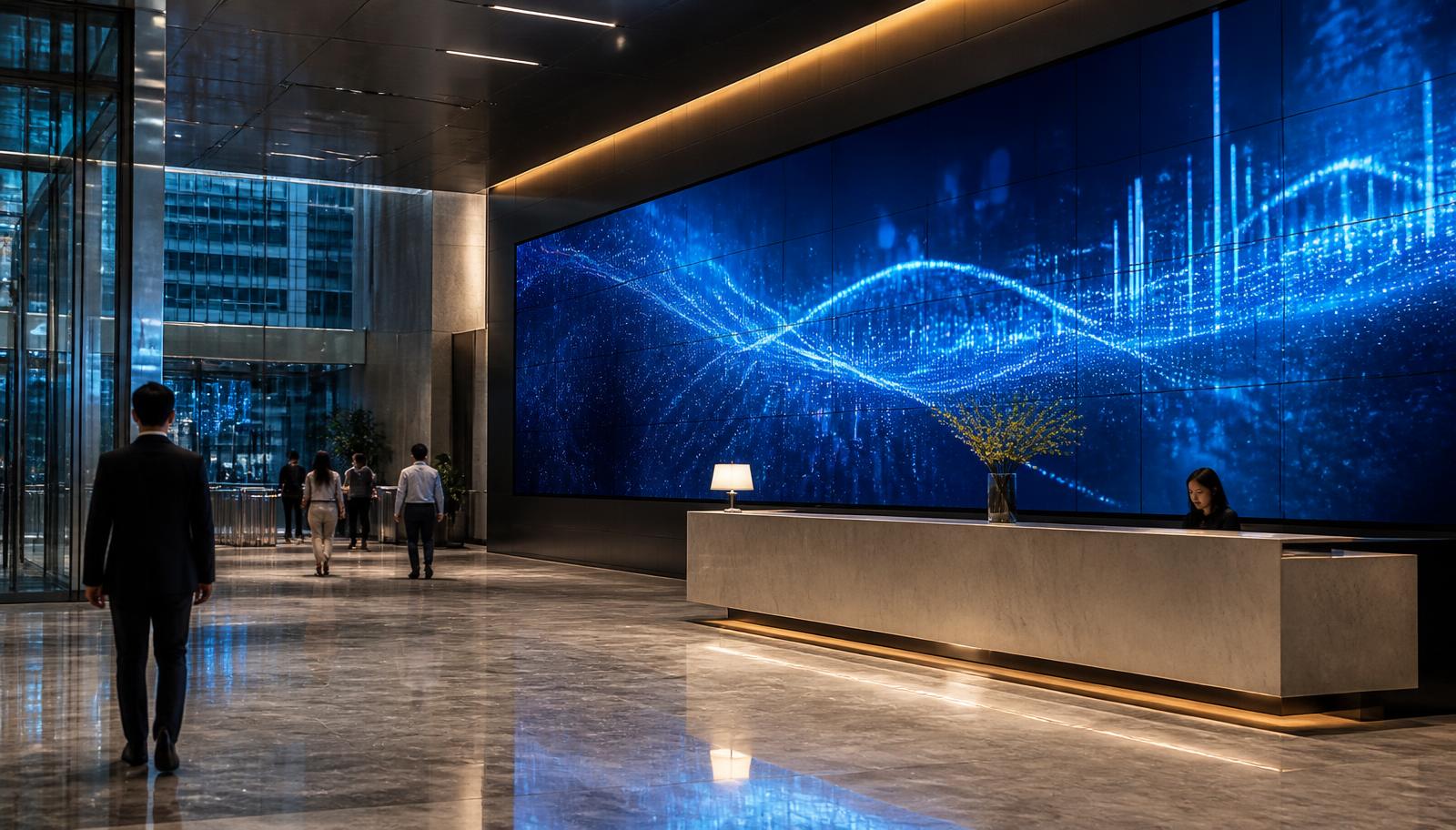 Active LED video wall installed in a corporate lobby
