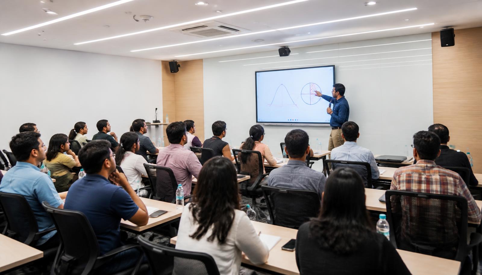 Interactive flat panel in use in a corporate training room